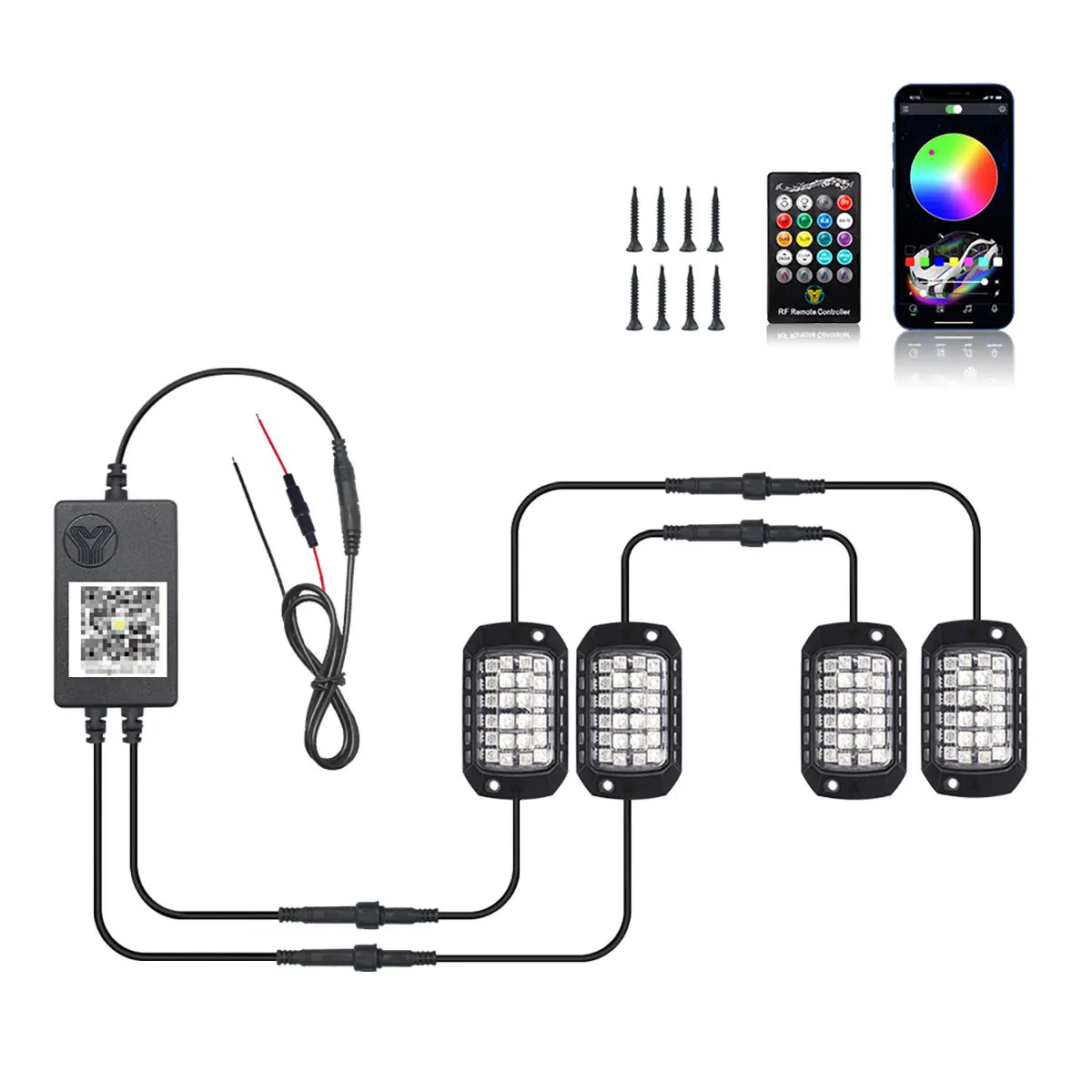 4/8/12 in 1 RGB Car LED 3D Lens Off-road Chassis Decorative Light APP Remote Control Ambient Light Car Underglow Chassis Light