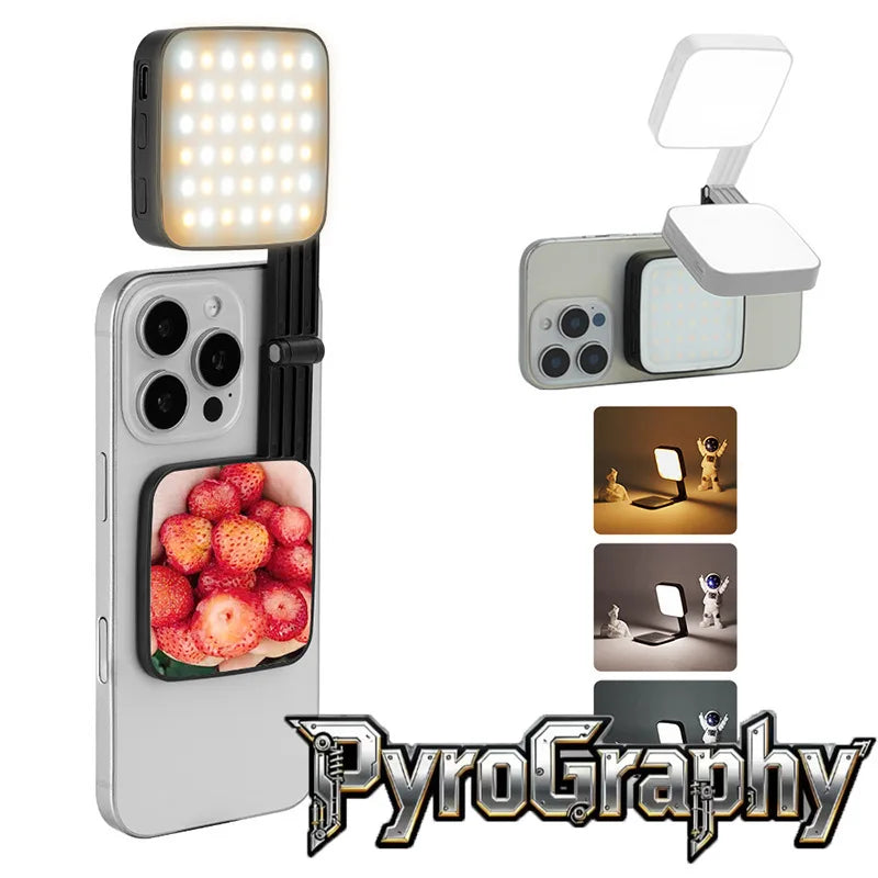 PyroGraphy Magnetic Mobile Phone Photography Filling Light Live Video Mini Ultra-thin LED Selfie Beauty Pocket Light with Mirror