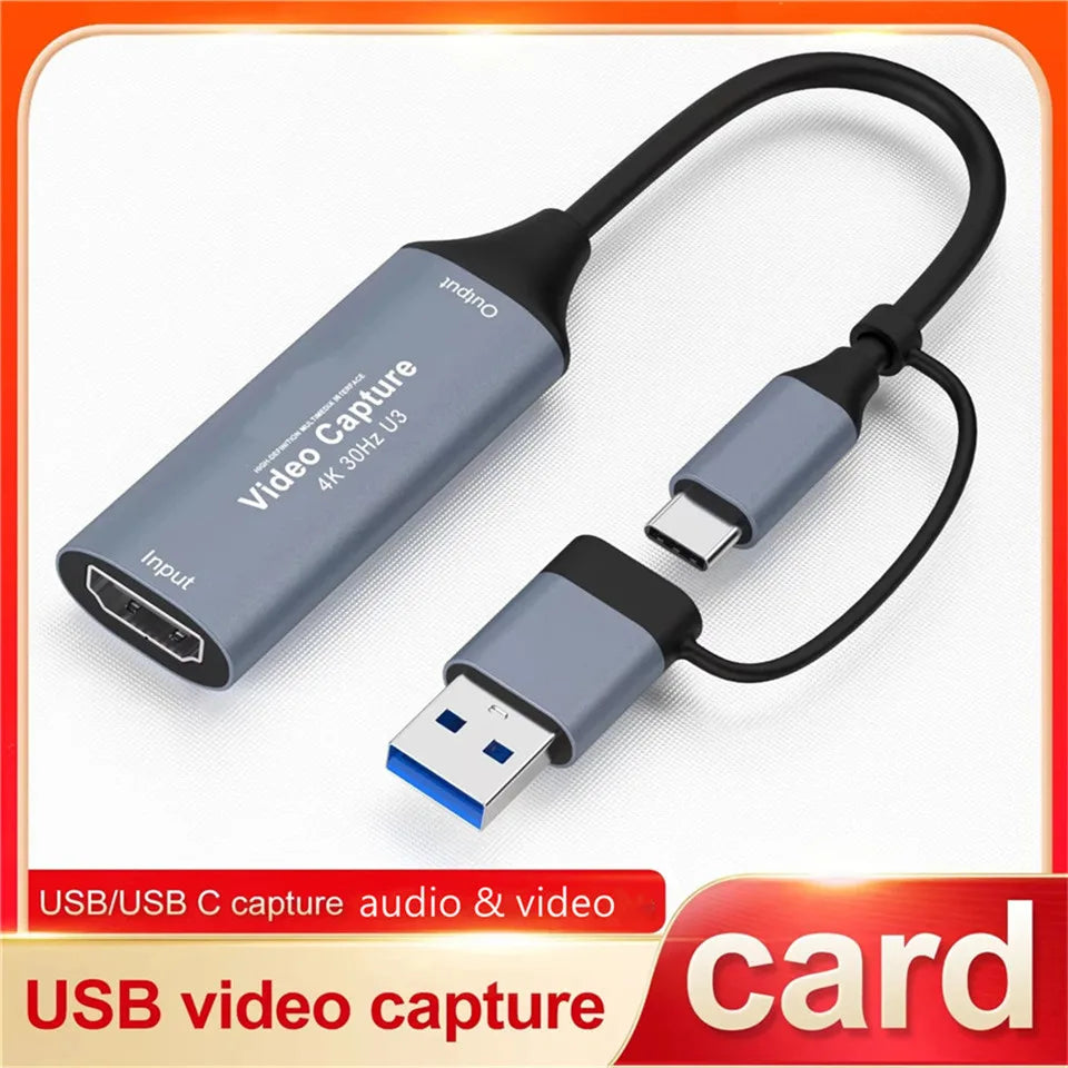 2 in 1 USB 3.0 Video Capture Card 4K HDMI-compatible to USB 2.0 Type-C Game Grabber Record For Switch Xbox PS5/4 Live Broadcast
