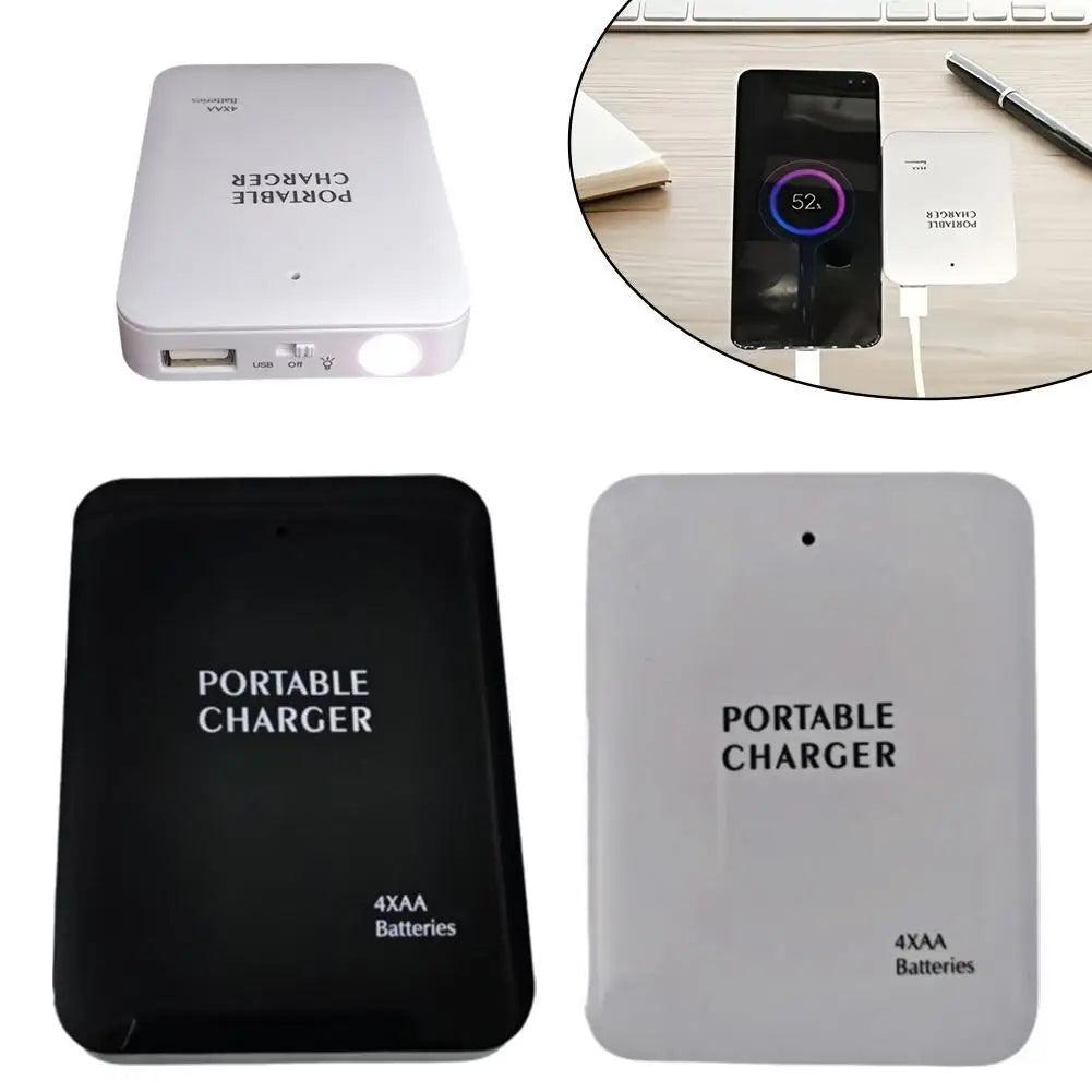 Portable Power Bank Case USB 4 AA Battery External Emergency Charger Case With LED Light For Cell Phone