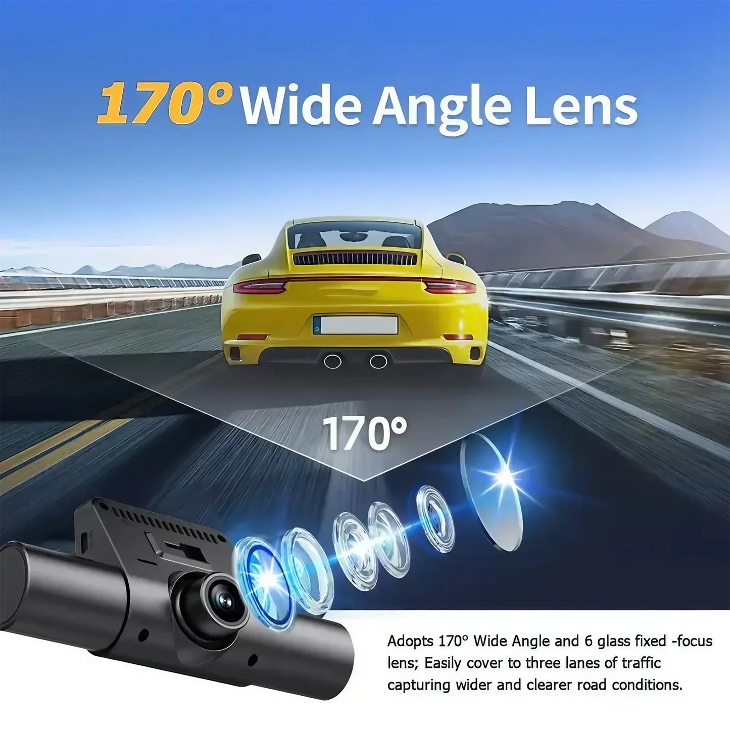 3Camera Car Recorder 1080P HD with Night Vision Parking Monitoring IPS Screen Front Rear Inside Dash Cam Support Laptop Computer