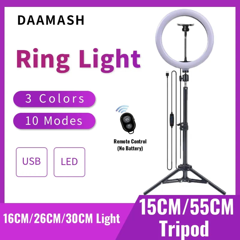 Creator Ring Light Kit with 3 Colors (Tripod + Phone Holder + USB Remote)