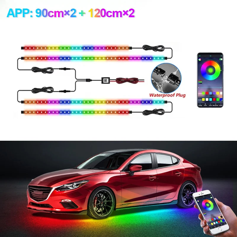 SEAMETAL Car Flexible Underglow Strip Light LED Underbody Remote APP Control RGB Neon Lights Atmosphere Lamp for Auto Decoration