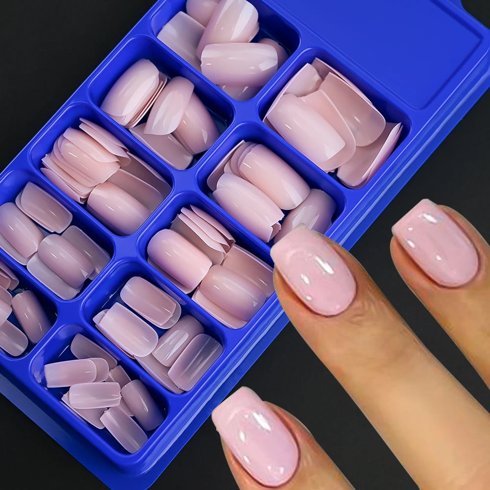 100/120pcs Pink White Press On Nails Medium Trapezoid Acrylic False Nails Full Artificial Fingernails Extension Fake Nail Tips