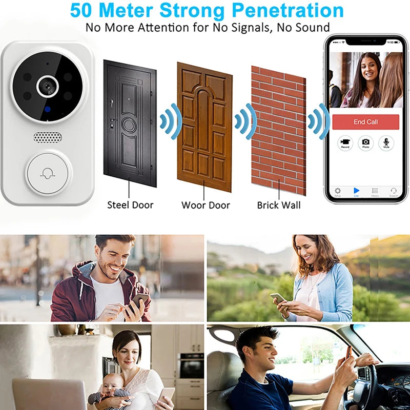 WiFi Smart Video Doorbell Camera Night Vision Smart Visual Doorbell Tuya APP Remote Monitoring Door Bell for Home Security