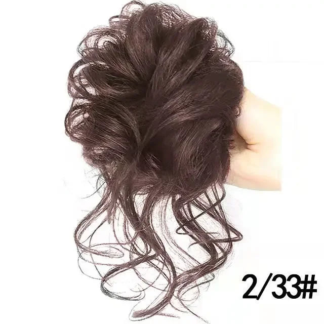 Synthetic Messy Fluffy Hair Bun Tousled Hairpiece Elastic Band Chignon Scrunchie Ponytail Extensions Hair Bow for women 편발