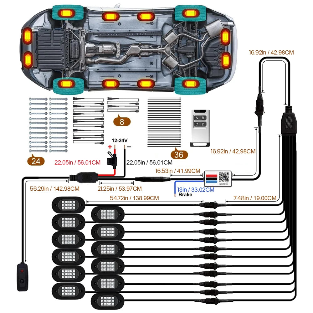 Rock Lights Led 12V Chassis Lights Multicolor APP Control RGB Waterproof  Auto Lights Suv Underbody Lamp Car Underglow Led