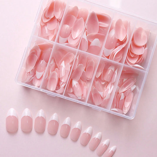 360Pcs/Box Pink Nude Almond French Fake Nails 12 Size Acrylic Soft Gel Tips Press on French Nails Full Cover Wearable False Nail