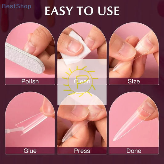 600pcs Stiletto False Nails Press On Acrylic Nail French Half Cover Gel Tips Fake Tips Manicure Supplies DIY Extension Tools