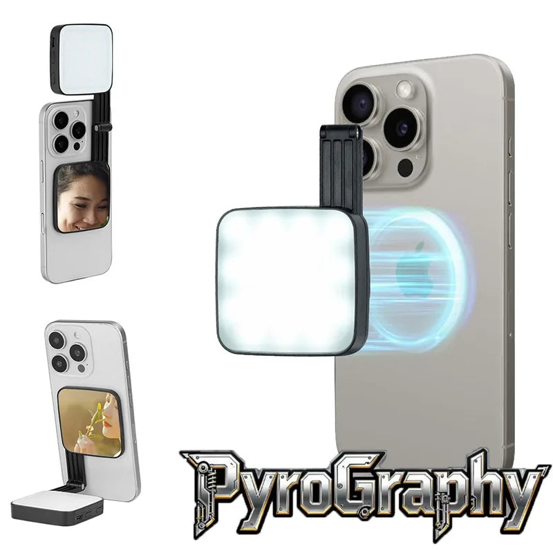 PyroGraphy Magnetic Mobile Phone Photography Filling Light Live Video Mini Ultra-thin LED Selfie Beauty Pocket Light with Mirror