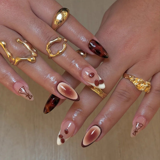 24pcs Pink Gradient Fake Nails Patch Sweet Heart Press on Nails Cat Eye False Nails Short Almond Nail French Acrylic Nail Tips