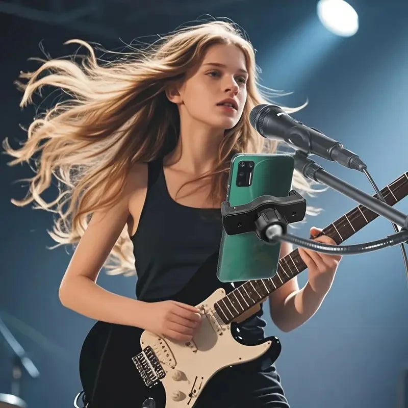 Flexible Adjustable Mic Stand Phone Holder with Gooseneck Clamp for Most Smartphones,Ideal for Recording & Live Streaming