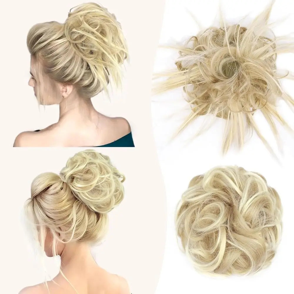 Synthetic Messy Hair Bun Updo Extensions Adjustable Size Ponytail Hairpieces With Elastic Rubber Band Hair Extensions Scrunchies