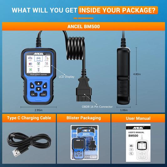 ANCEL BM500 OBD2 Scanner Airbag EPB SAS CBS Reset Full System OBD 2 Diagnostic for BMW Car Diagnostic Tool