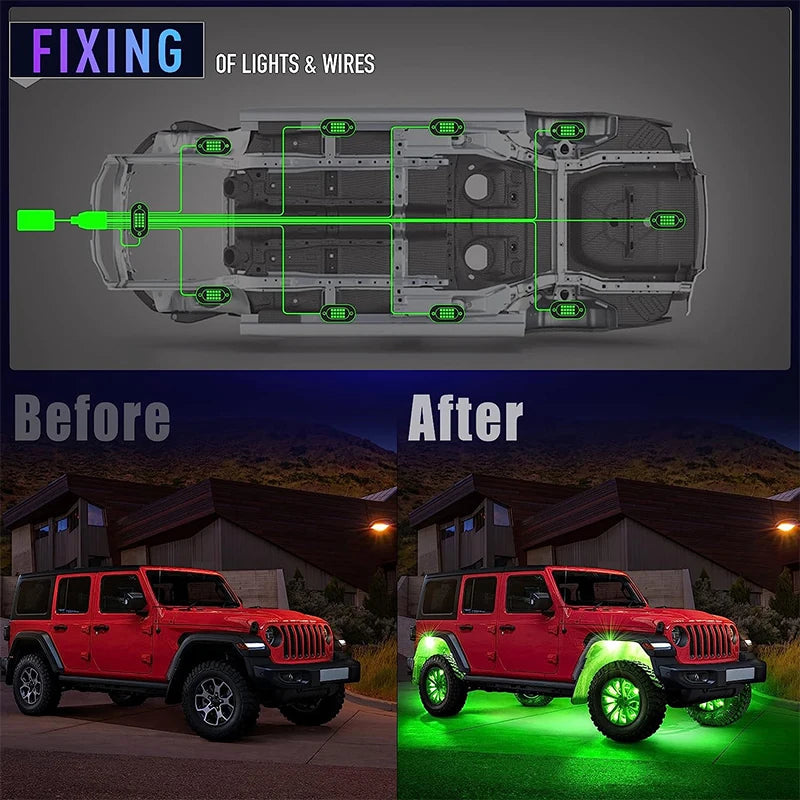 Rock Lights Led 12V Chassis Lights Multicolor APP Control RGB Waterproof  Auto Lights Suv Underbody Lamp Car Underglow Led