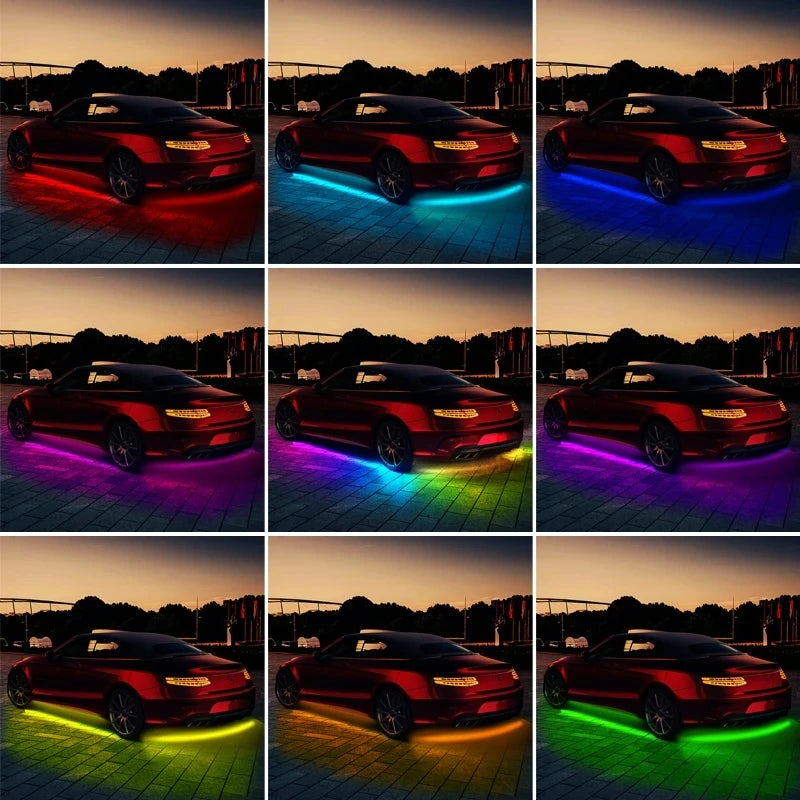 SEAMETAL 4Pcs Car Led Flow Light Colorful Chassis Light Strip Flexible Waterproof Car Underglow Atmosphere Lamp Bar App Control