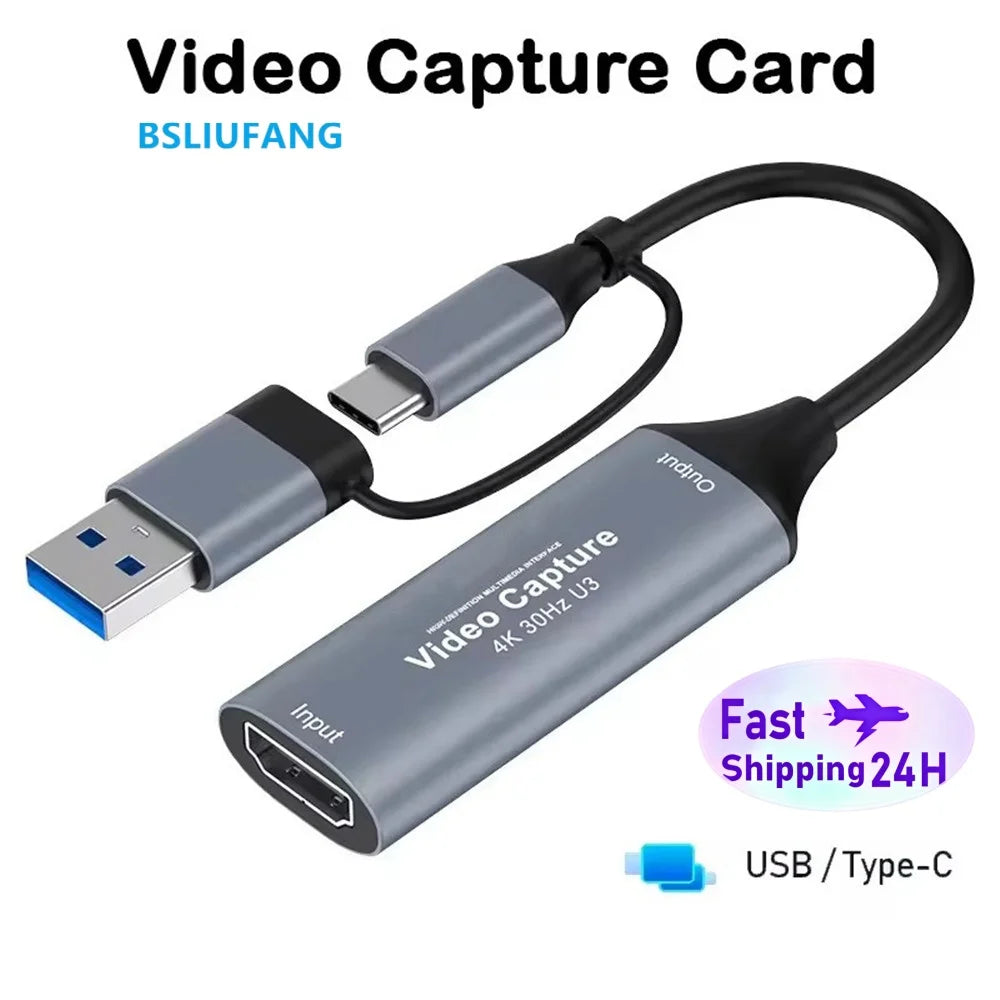2 in 1 USB 3.0 Video Capture Card 4K HDMI-compatible to USB 2.0 Type-C Game Grabber Record For Switch Xbox PS5/4 Live Broadcast