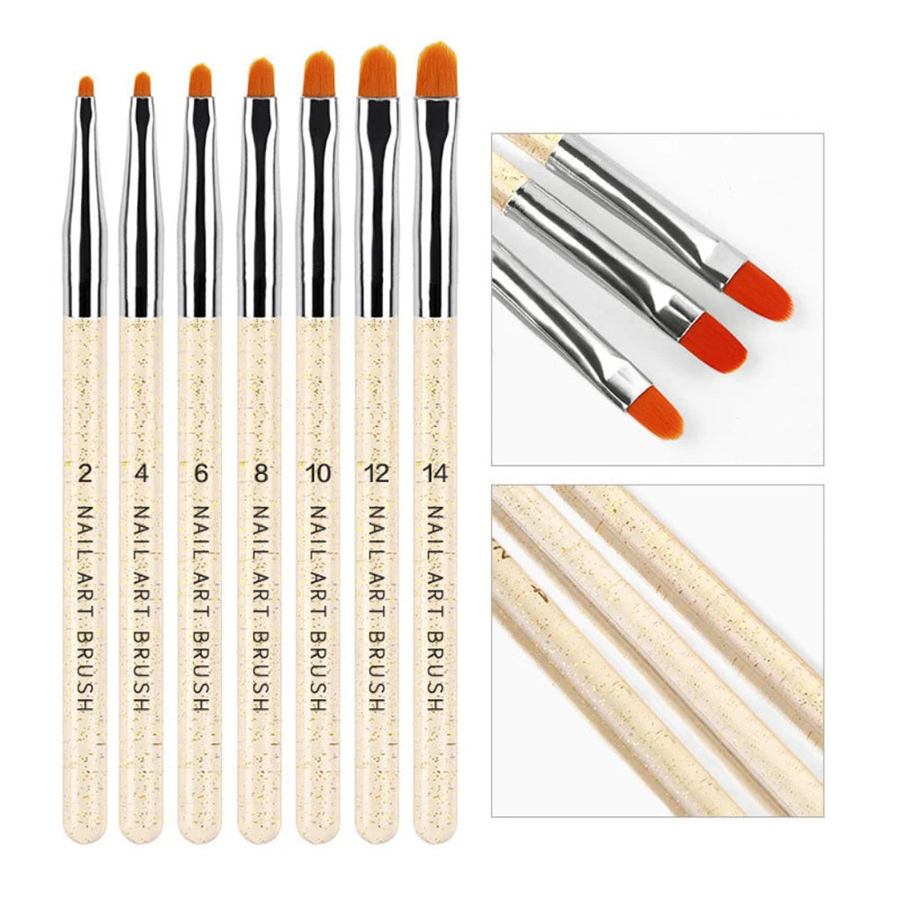7Pcs Transparent UV Gel Nail Art Brushes Poly Acrylic Nails Extension Builder Painting Pen DIY Draw Design Brush Manicure Tools