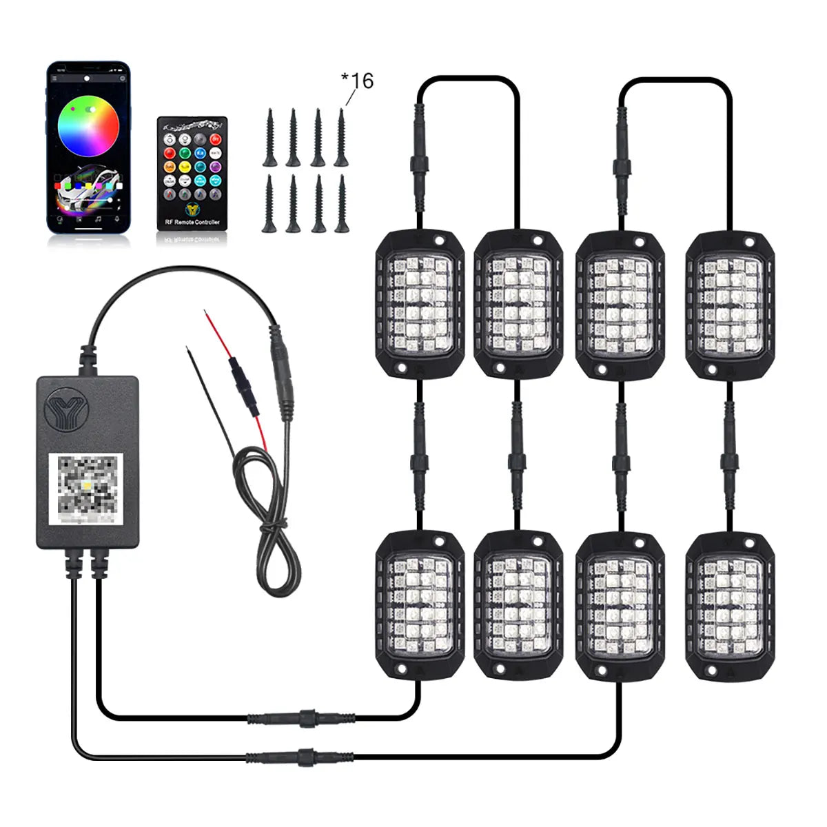 4/8/12 in 1 RGB Car LED 3D Lens Off-road Chassis Decorative Light  APP Remote Control Ambient Light Car Underglow Chassis Light