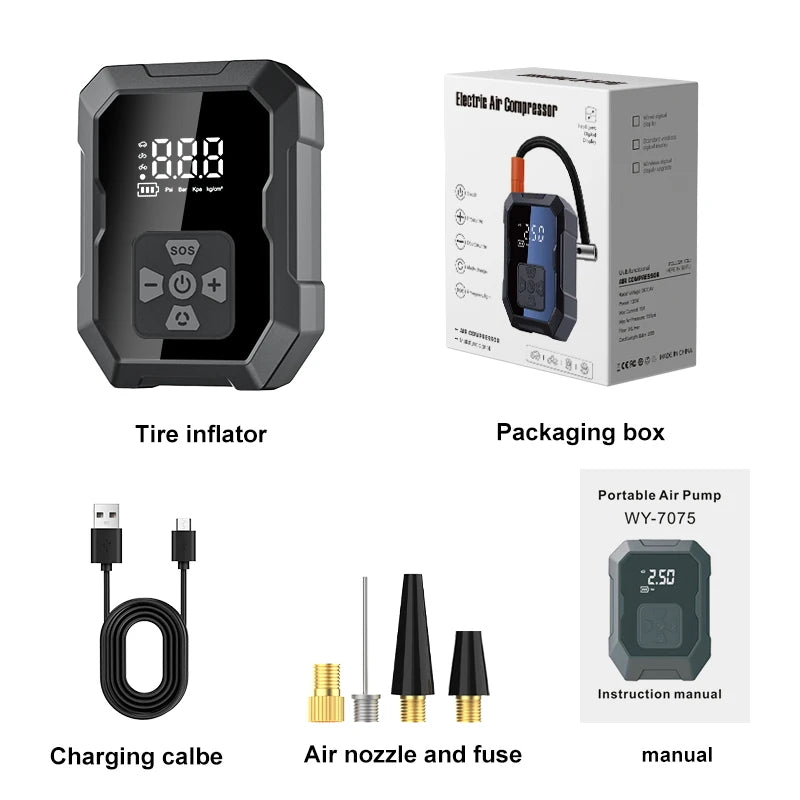 YIJU Mini Air Pump Tire Inflator Car Electric Mini 30L/Min Portable Air Compressor For Car Motorcycles Bicycle Inflatable