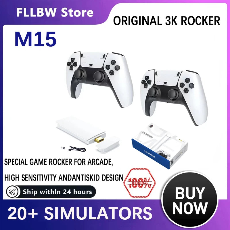 New M15 4K Game Stick  Retro Video Game Console Support 2 Player Built in 30000 Games Wireless Gamepads Video Game Controller