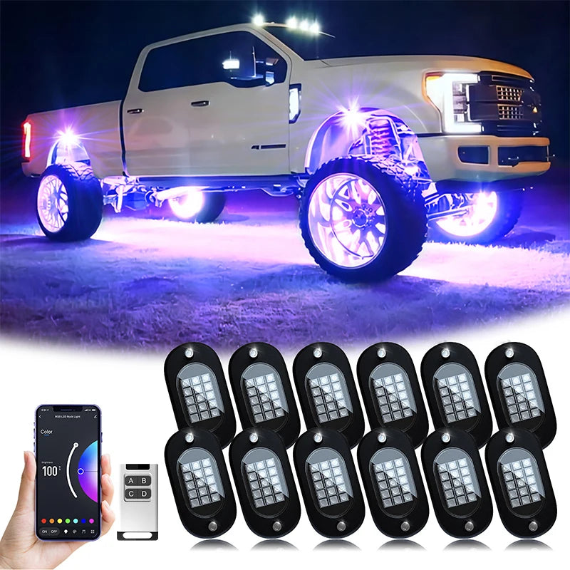 Rock Lights Led 12V Chassis Lights Multicolor APP Control RGB Waterproof  Auto Lights Suv Underbody Lamp Car Underglow Led