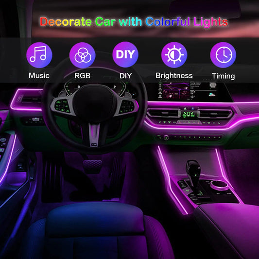 5 in 1 LED Car Interior Ambient Lights Neon Fiber Optic Lighting Kit with APP Remote Music Control RGB Auto LED Decorative Lamps