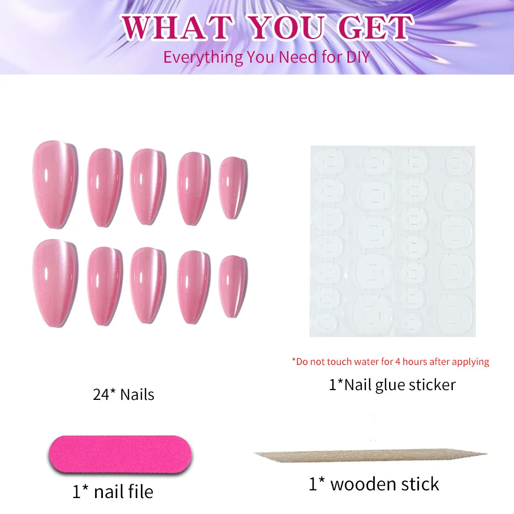 Instantly Upgrade Your Look with, 24pcs Y2K Almondnails Crystal Cat Eye tip press on nails medium, Cat Eye Acrylic Fit Perfectly