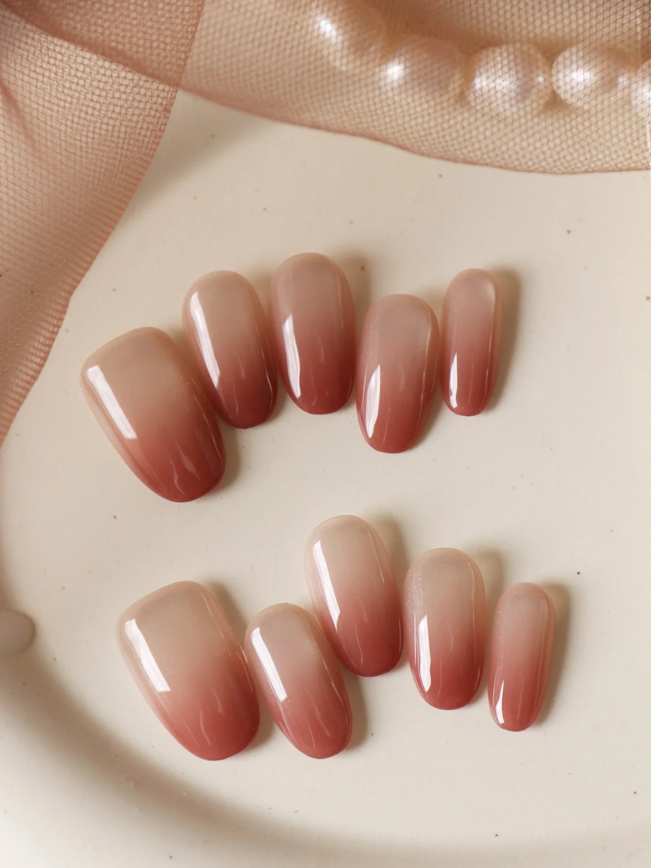 10Pcs Press on Nails Short Brown Red Halo Acrylic Press on Nails Fake Nails Includes 1 Sheet Adhesive Tabs & 1 Pc Mini File