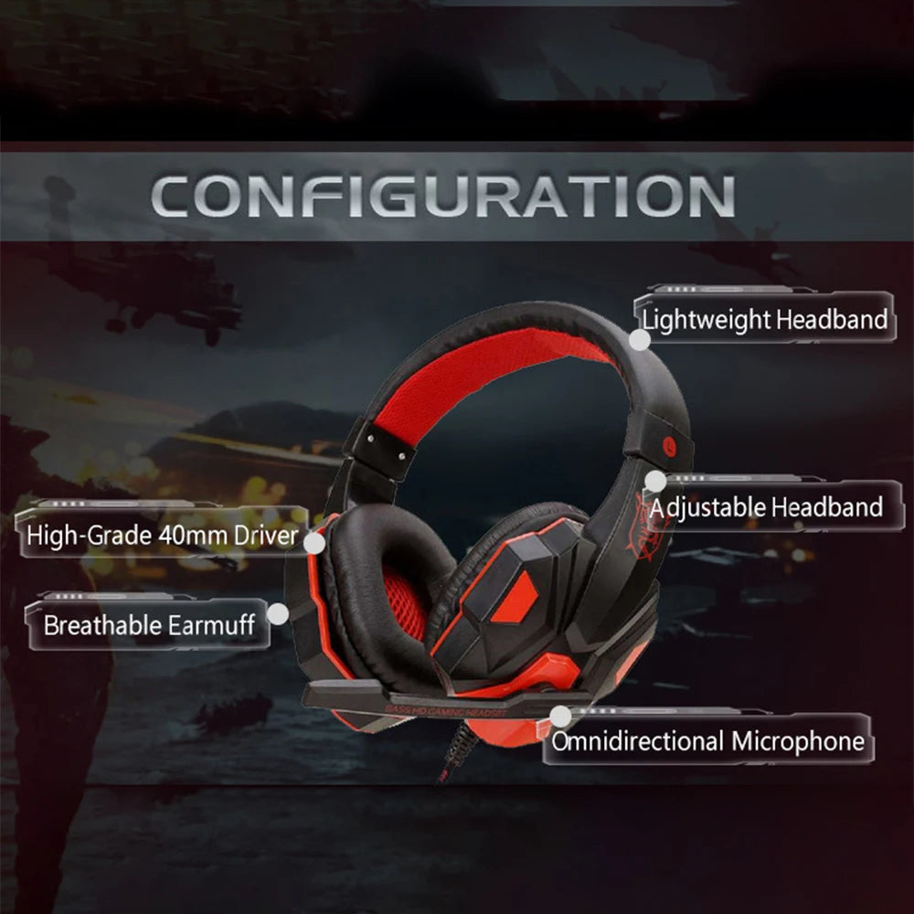 Wired Gaming Headphones for PS4 PS5 Xbox Smartphone Laptop PC Bass Stereo Gamer Headset Helmet with 120° Adjustable Microphone