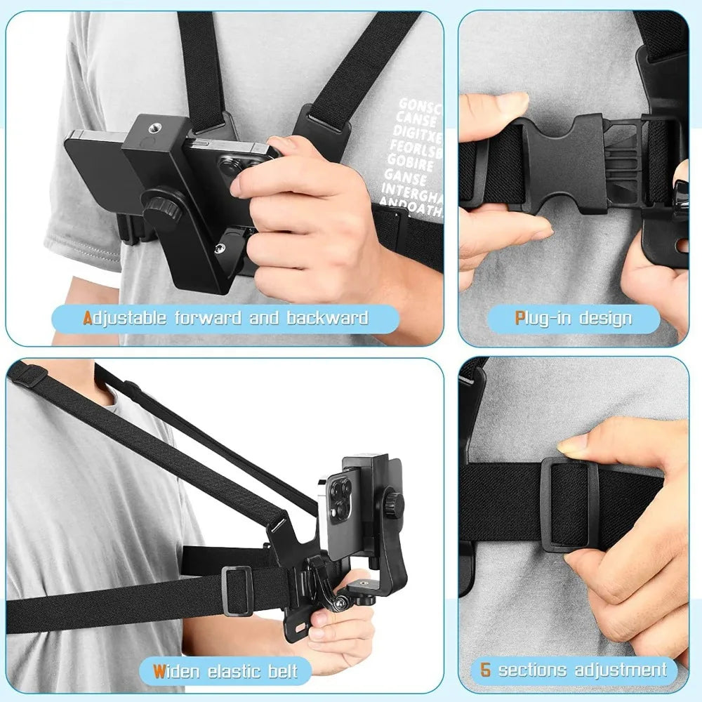 1 Set Adjustable Phone Clip Holder With Chest Strap Fixation Bracket for Sport Camera Mobile Phone Camera Black Holder Accessory