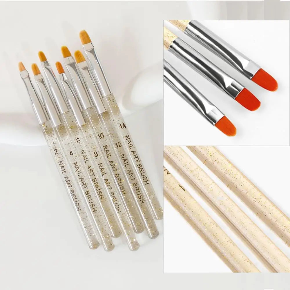 7Pcs Transparent UV Gel Nail Art Brushes Poly Acrylic Nails Extension Builder Painting Pen DIY Draw Design Brush Manicure Tools