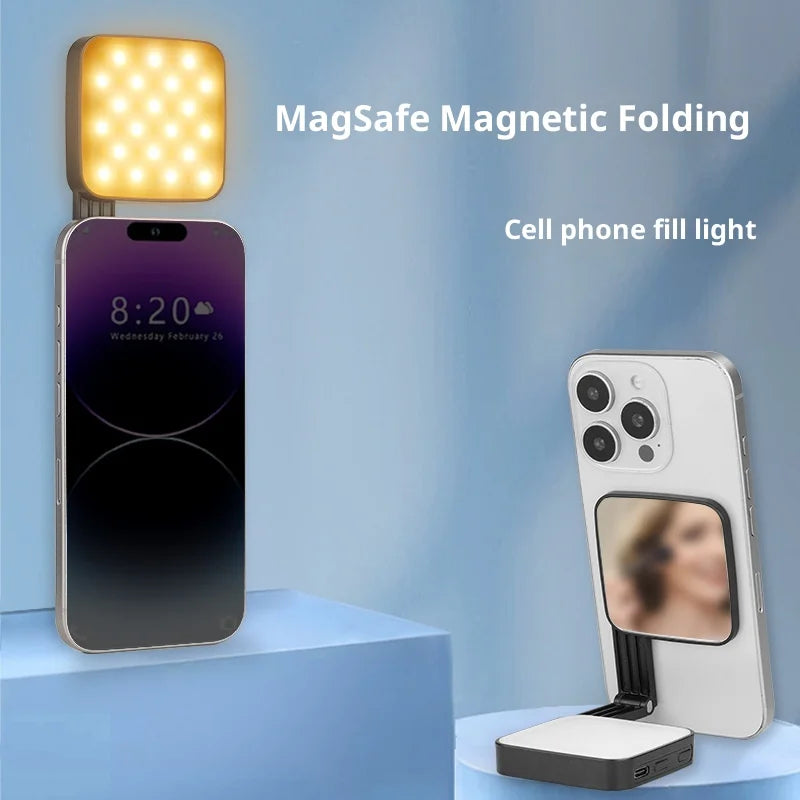 PyroGraphy Magnetic Mobile Phone Photography Filling Light Live Video Mini Ultra-thin LED Selfie Beauty Pocket Light with Mirror