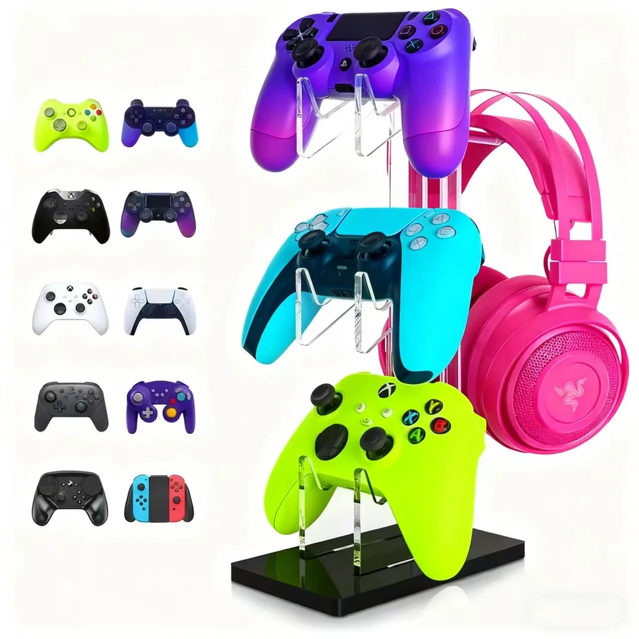 Universal 2/3 Tier Controller Holder and Headset Stand for PS4 PS5 XBOX ONE SWITCH, Controller Stand Gaming Accessories
