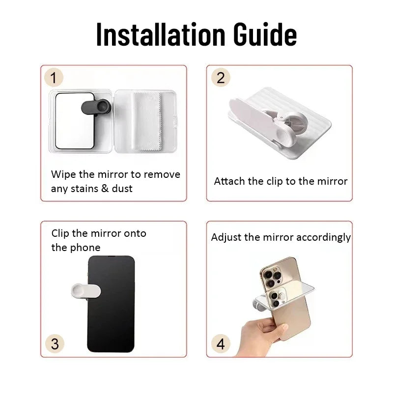 1pc Adjustable Angle Phone Mirror Clip - 360° Rotating Portable Photography Accessory, Durable Plastic, Sleek Design for Outdoor