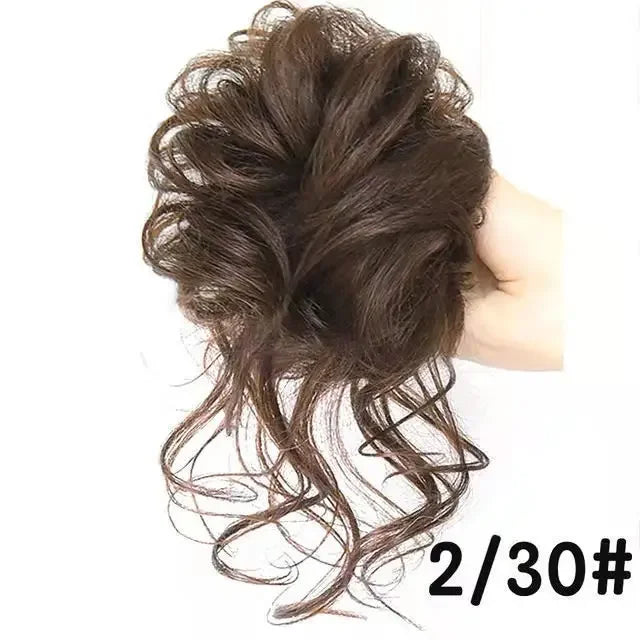 Synthetic Messy Fluffy Hair Bun Tousled Hairpiece Elastic Band Chignon Scrunchie Ponytail Extensions Hair Bow for women 편발