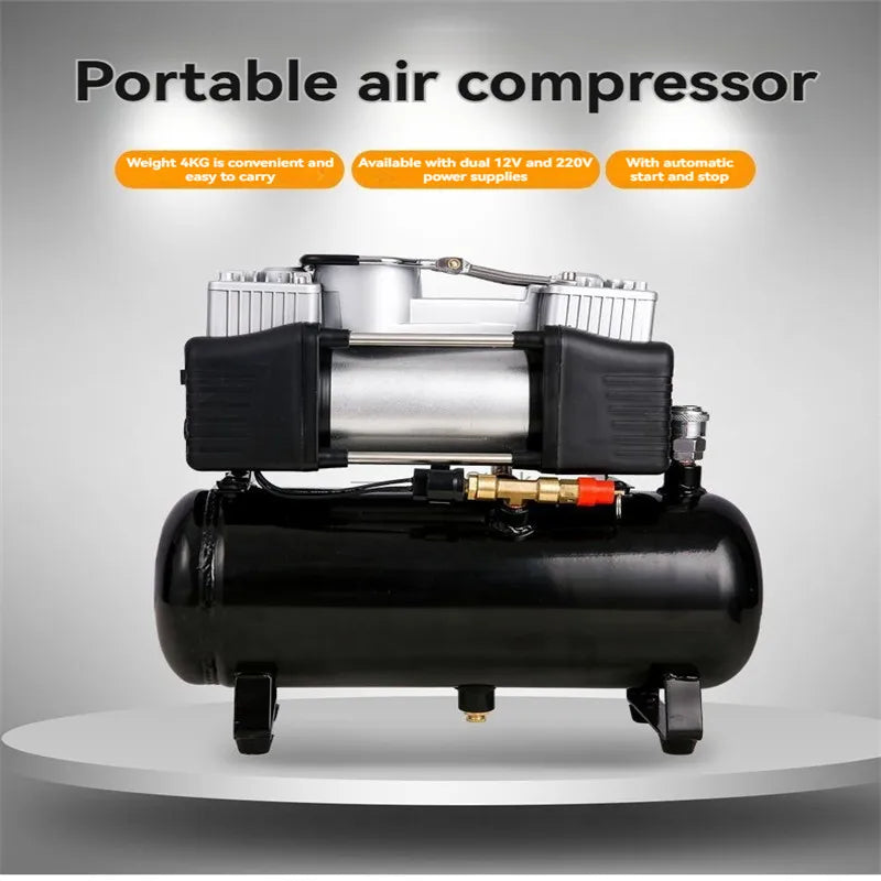 Car mounted air pump 12V/220V 2.5L/4L portable tire inflator electric motorcycle air pump small air compressor