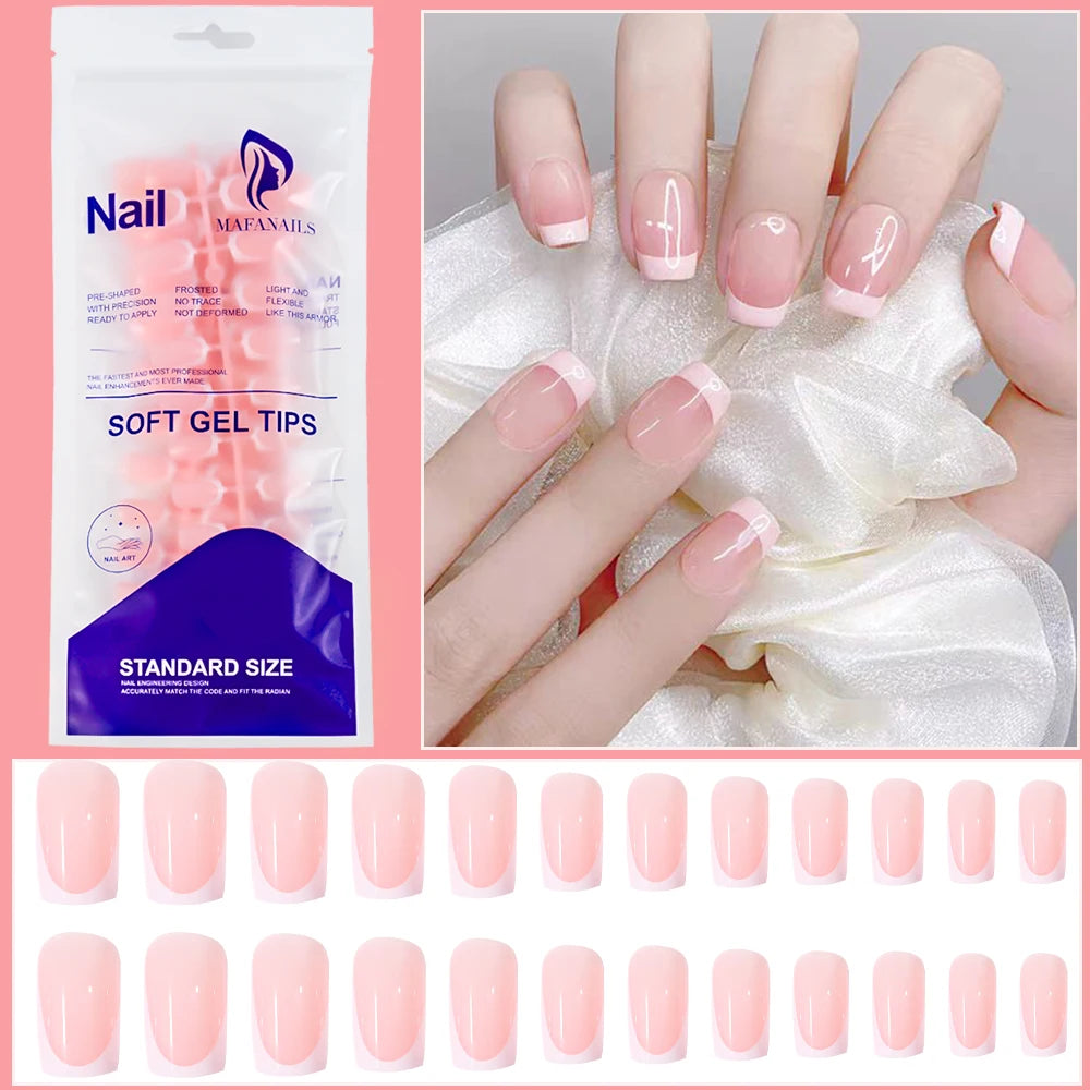 120pcs Pink Medium Almond French False Nails Gradient Design White French Press On Nails Full Cover Acrylic Gel Fake Nails Tips#