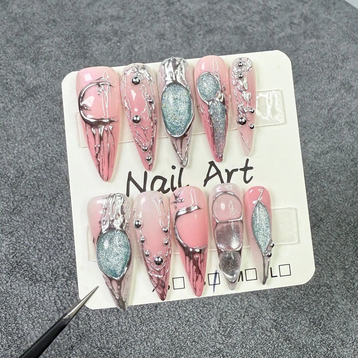Handmade Halloween Press on Nails Long Gothic Y2k Metallic Fake Nails Artifical Acrylic Fake Nails Manicure Desired Life Store