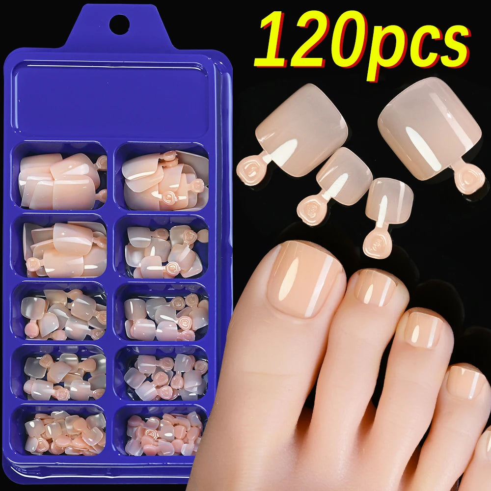 120pcs Square ToeNail Tips - Short French Tip Press On Toenails Pink Soft Gel Toe Nail Tips Full Cover Fake Toe Nail Extensions