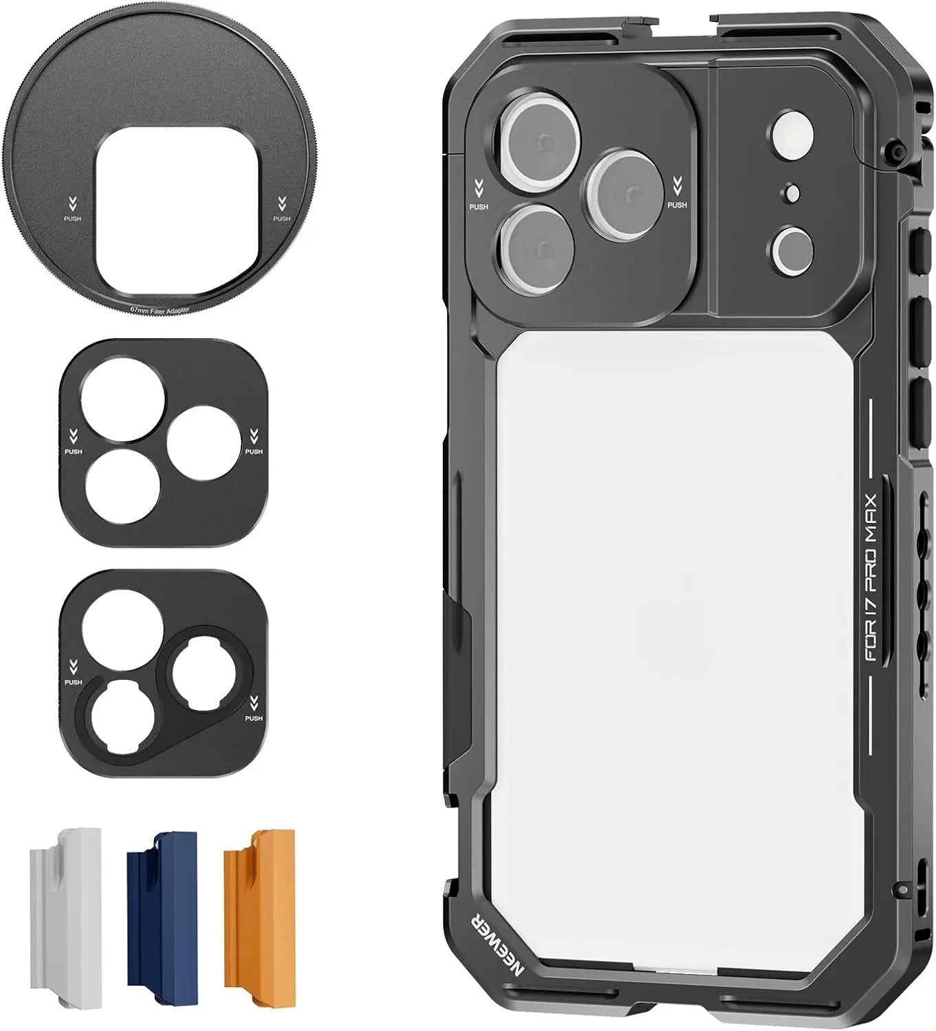 NEEWER Phone Cage for iPhone 17 Pro/Pro Max Quick Release Video Rig Stabilizer with 67mm Filter Ring Accessory