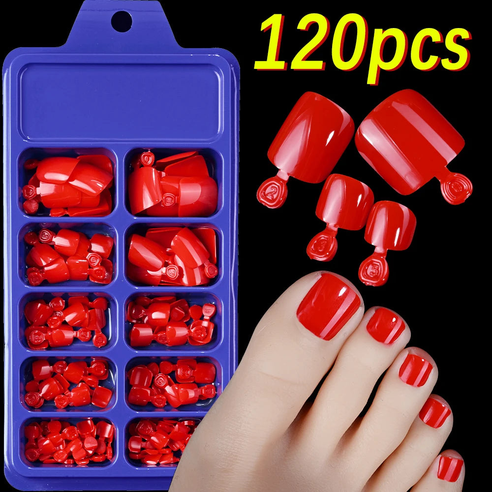 120pcs Square ToeNail Tips - Short French Tip Press On Toenails Pink Soft Gel Toe Nail Tips Full Cover Fake Toe Nail Extensions