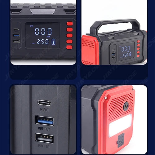 Portable Car Jump Starter Battery LED Light Emergency Tool Kit Power Bank Tire Inflator Lithium Booster for Trucks Starters