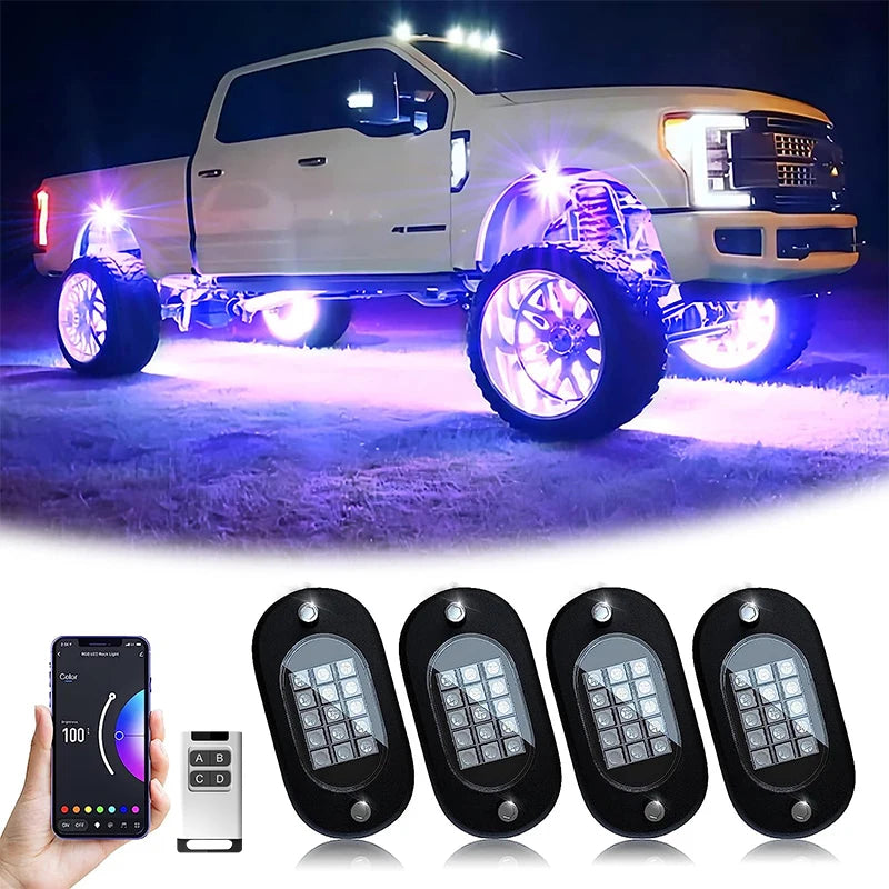 Rock Lights Led 12V Chassis Lights Multicolor APP Control RGB Waterproof  Auto Lights Suv Underbody Lamp Car Underglow Led