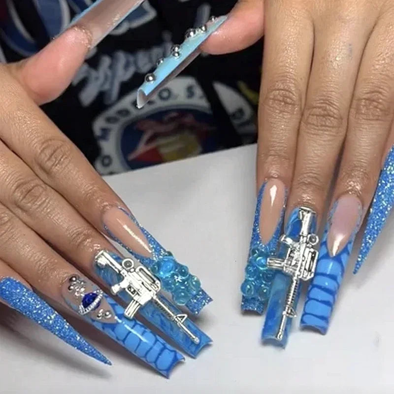 Customize Handmade Extra Long False Nail Tips Glittery Rhinestone 3D Flower Press On Nails Y2K Reusable 3XL Acrylic Fake Nail