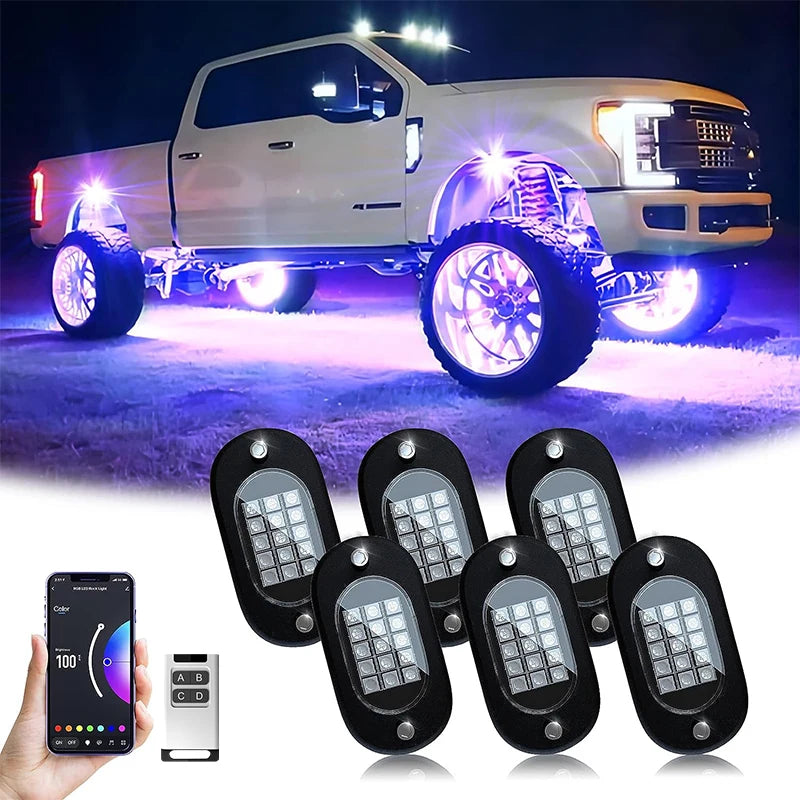 Rock Lights Led 12V Chassis Lights Multicolor APP Control RGB Waterproof  Auto Lights Suv Underbody Lamp Car Underglow Led