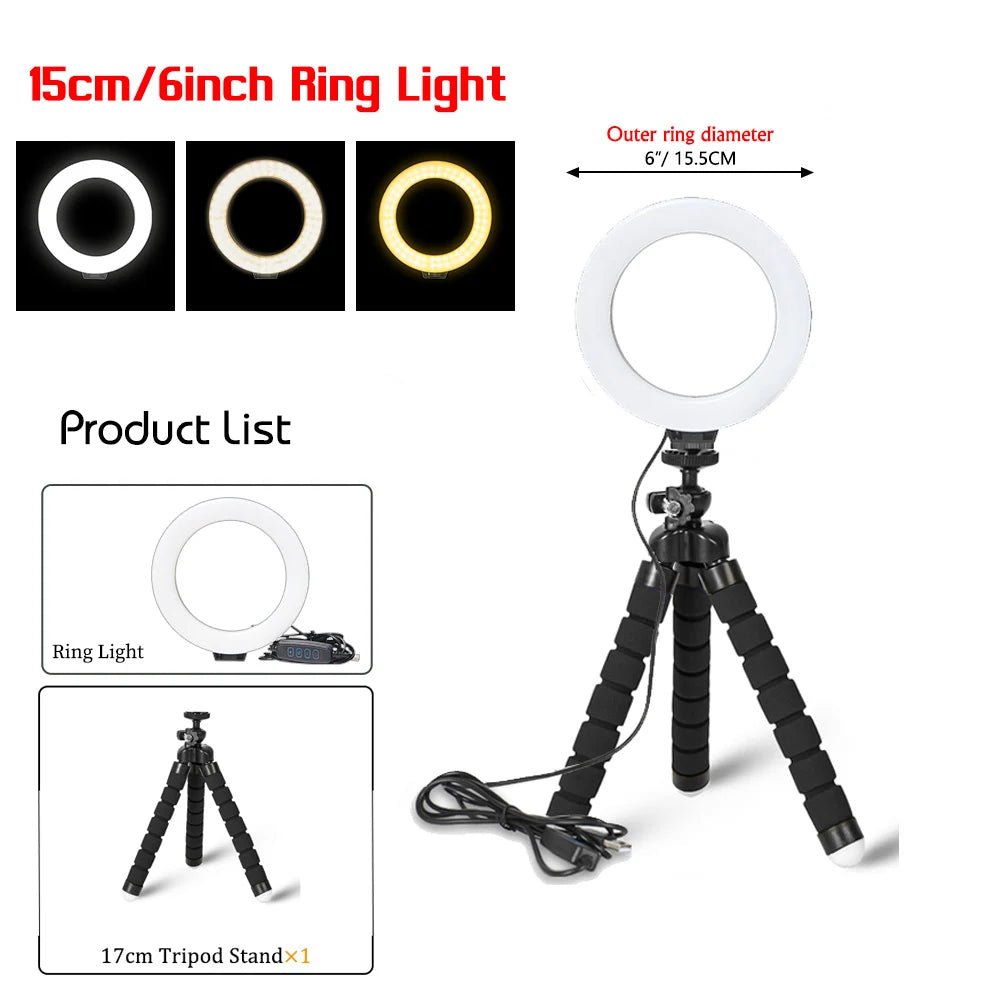 16cm Creator Ring Light Kit (Tripod + Phone Holder + Remote)