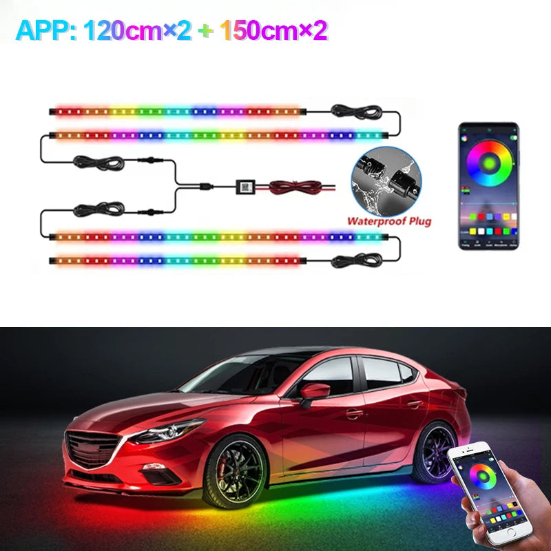 SEAMETAL Car Flexible Underglow Strip Light LED Underbody Remote APP Control RGB Neon Lights Atmosphere Lamp for Auto Decoration
