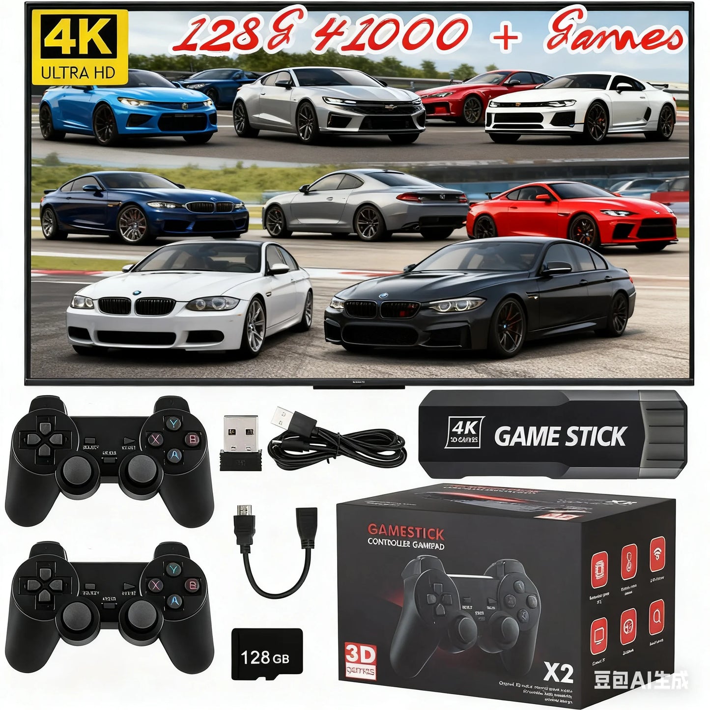 X2 Retro Game 64GB 4K HD Home Video Game Console with Dual Wireless Controllers HDMI Output 20000+  Games