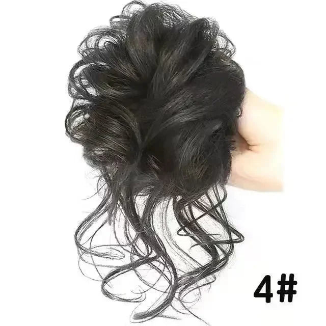 Synthetic Messy Fluffy Hair Bun Tousled Hairpiece Elastic Band Chignon Scrunchie Ponytail Extensions Hair Bow for women 편발
